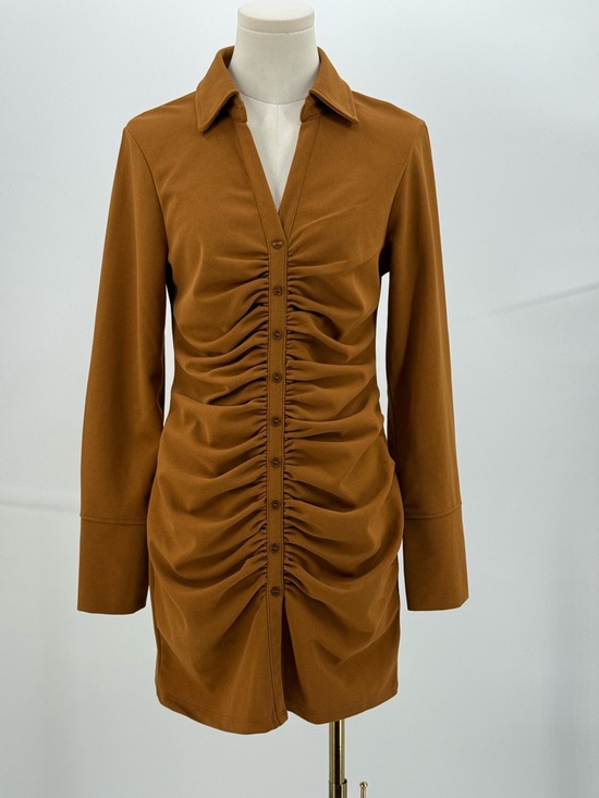 Mi a mi For Francesca’s Caramel Ruched Button-Front Shirt Bodycon Mini Dress - Picture 7 of 13